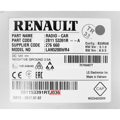 Renault Radio Unlocking Pin Code