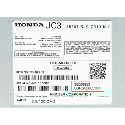 Honda Radio Unlocking Pin Code